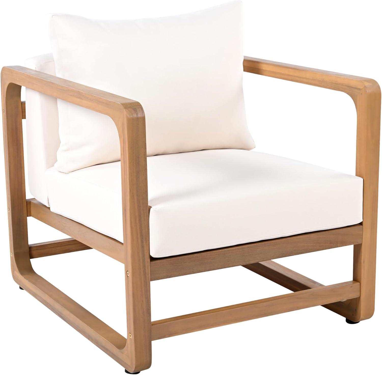 image:imageChristopher Knight Home Xerath Acacia Wood Lounge Chair Outdoor Oversized Accent Chair with Removable Cushion Set Comfy Reading Seating for GardenBackyard Comfort Cushions Seating Natural White