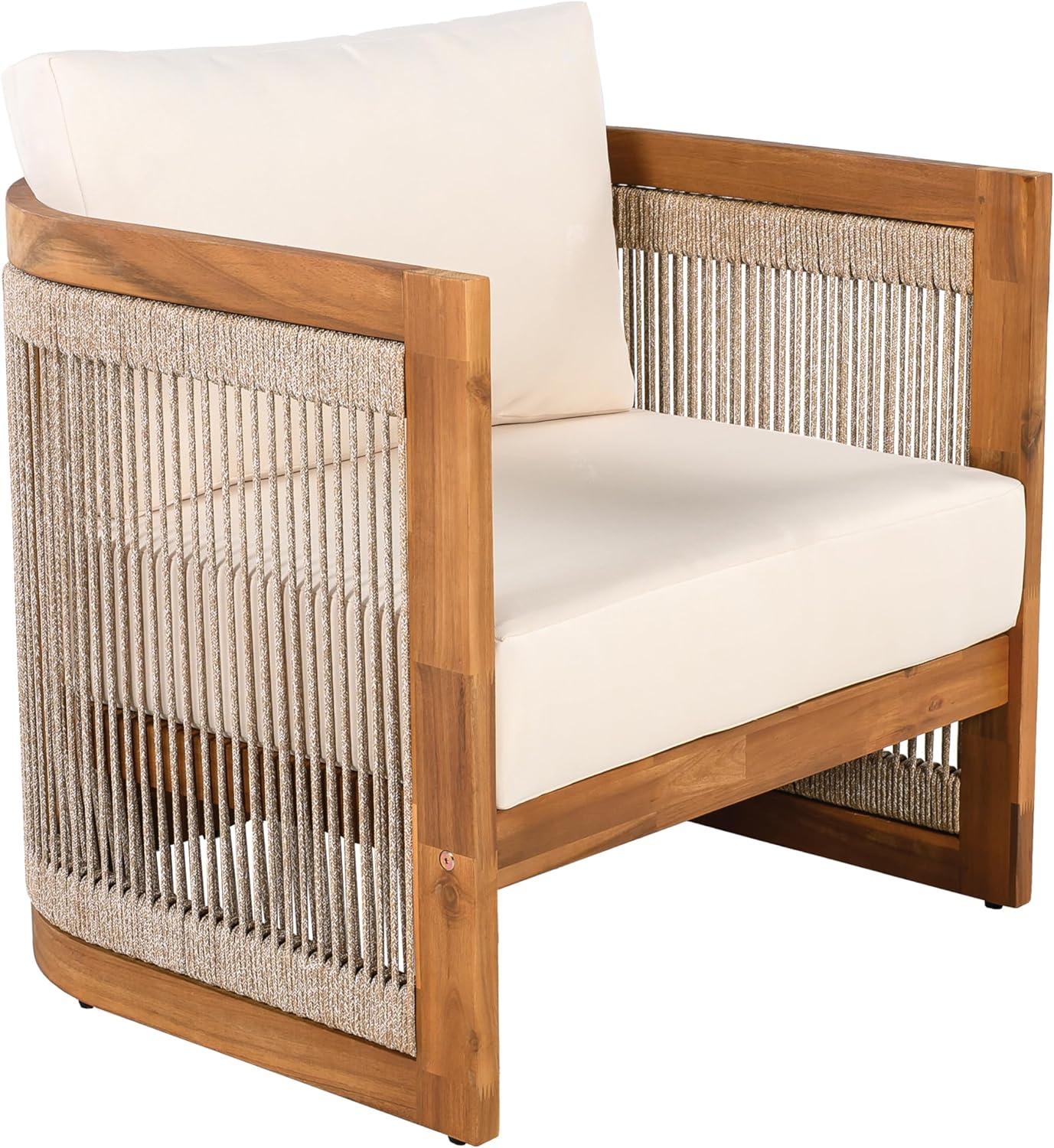 image:imageChristopher Knight Home Yunara Patio Club Chair with Cushions Acacia Wood Lounge Chair Outdoor Woven Accents Curved Design Side Chair for Balcony Backyard Garden Poolside 1pcs Beige TeakBeige Teak