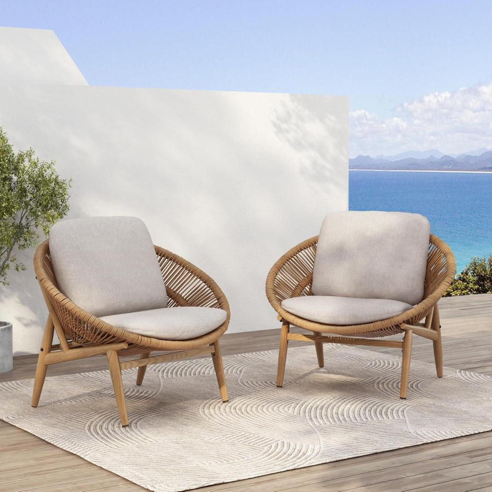 image:imageChristopher Knight Home Cyril Outdoor Papasan Chair Set of 2 with Cushion Wicker Egg Chair with Removable Cushion PE Wicker Chaise Lounge Sofa Patio Furniture Set for GardenBackyard BrownBeigeBrownbeige