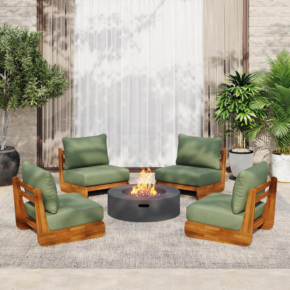 image:imageChristopher Knight Home Hana Set of 4 Outdoor Club Chair with Water Resistant Acacia Wood Lounge Chair Outdoor Patio Low Profile Accent Chairs Comfy Reading Chairs for Garden Backyard Teak BeigeTeak Green