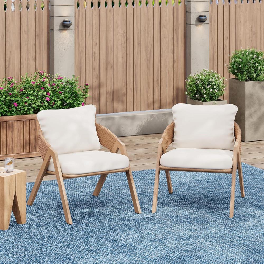 image:imageChristopher Knight Home Lucia Metal Lounge Chair Outdoor Set of 2 Woven Rattan Patio Accent Chair with Curved Backrest Patio Furniture Single Sofa Chair with Removable Cushion TeakWhiteTeakwhite