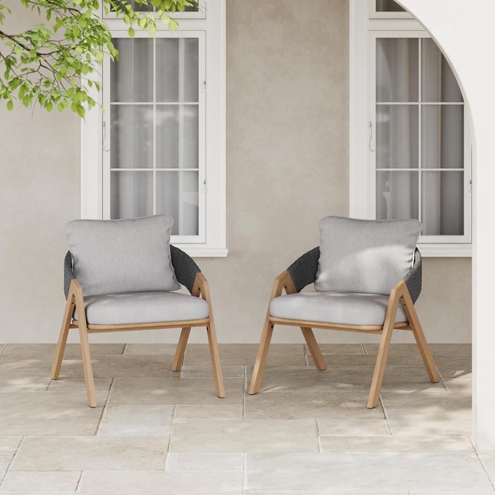 image:imageChristopher Knight Home Lucia Metal Lounge Chair Outdoor Set of 2 Woven Rattan Patio Accent Chair with Curved Backrest Patio Furniture Single Sofa Chair with Removable Cushion TeakWhiteGreyteak