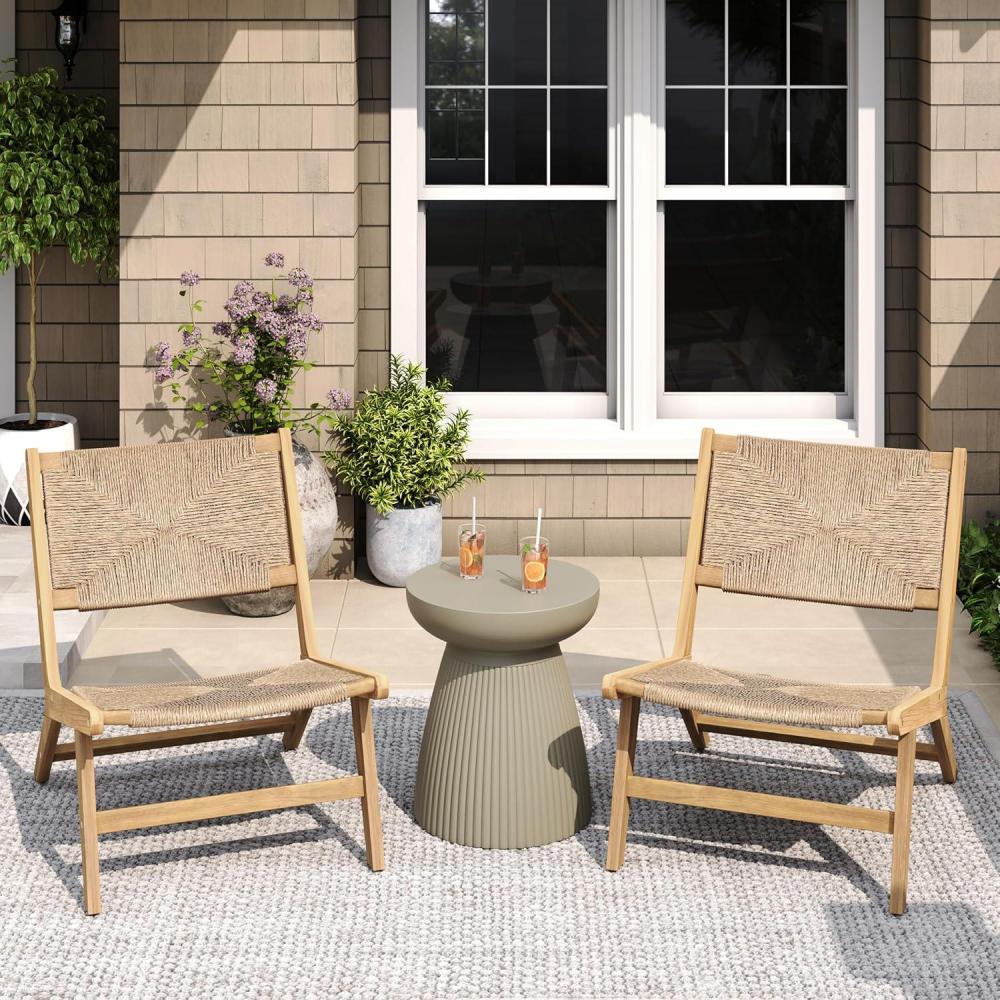 image:imageChristopher Knight Home Oner Lounge Chair Outdoor Set of 2 Sturdy Acacia Wood Armless Chair Weather Resistant Outdoor Furniture GardenPoolside Extra Seat with Natural PE Wicker Light TeakLight Teak