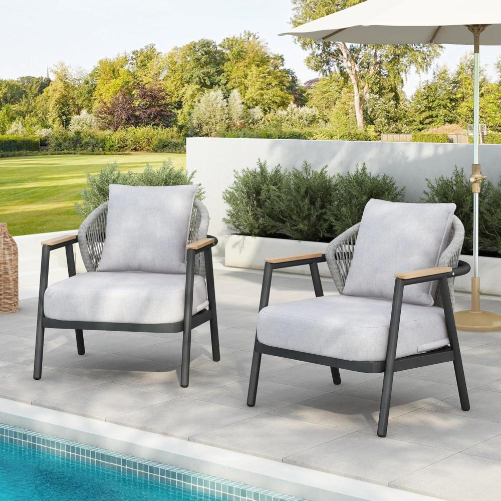image:imageChristopher Knight Home Vine Iron Patio Club Chair Set of 2 Outdoor Accent Chair with Cushions Wooden Patio Armchair Ergonomic Comfy Reading Chair for Balcony Backyard Garden Dark GreyGreyDark Greygrey