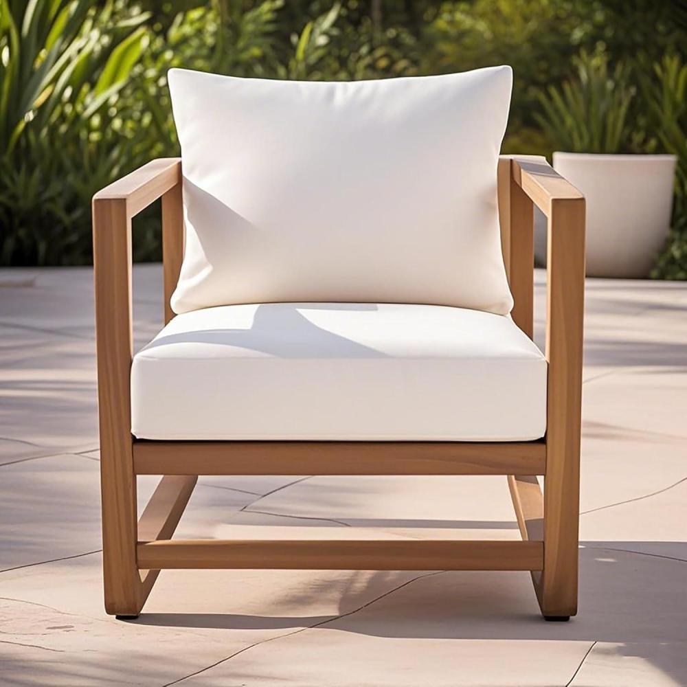 image:imageChristopher Knight Home Xerath Acacia Wood Lounge Chair Outdoor Oversized Accent Chair with Removable Cushion Set Comfy Reading Seating for GardenBackyard Comfort Cushions Seating Natural White