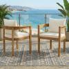 Christopher Knight Home Abact Outdoor Acacia Wood Dining Chair Set of 2, Curved Patio Armchair with Cushions, Backyard Dining Chairs, Modern Lounge Seating for Garden Porch Balcony, Teak+Beige