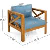 Christopher Knight Home Byrd Acacia Wood Outdoor Club Chair Set of 2 with Removable Cushion, Wooden Patio Accent Chair Set with Cushion, Poolside Garden Patio Furniture Set Armchair, Teak+Dark Grey(Teak+blue)