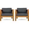 Christopher Knight Home Byrd Acacia Wood Outdoor Club Chair Set of 2 with Removable Cushion, Wooden Patio Accent Chair Set with Cushion, Poolside Garden Patio Furniture Set Armchair, Teak+Dark Grey(Teak+dark Grey)