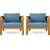 Christopher Knight Home Byrd Acacia Wood Outdoor Club Chair Set of 2 with Removable Cushion, Wooden Patio Accent Chair Set with Cushion, Poolside Garden Patio Furniture Set Armchair, Teak+Dark Grey(Teak+blue)