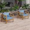 Christopher Knight Home Byrd Acacia Wood Outdoor Club Chair Set of 2 with Removable Cushion, Wooden Patio Accent Chair Set with Cushion, Poolside Garden Patio Furniture Set Armchair, Teak+Dark Grey(Teak+blue)