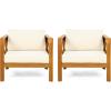 Christopher Knight Home Byrd Acacia Wood Outdoor Club Chair Set of 2 with Removable Cushion, Wooden Patio Accent Chair Set with Cushion, Poolside Garden Patio Furniture Set Armchair, Teak+Dark Grey(Teak+beige)