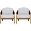 Christopher Knight Home Grotta Acacia Wood Patio Accent Chair Set of 2, Wooden Lounge Chair Outdoor, Outdoor Barrel Chair with Rope Weave+Removable Cushion, Curved Backrest Lounge Sofa, Gray+Teak(Gray+teak)