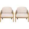 Christopher Knight Home Grotta Acacia Wood Patio Accent Chair Set of 2, Wooden Lounge Chair Outdoor, Outdoor Barrel Chair with Rope Weave+Removable Cushion, Curved Backrest Lounge Sofa, Gray+Teak(Beige+teak)
