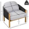 Christopher Knight Home Grotta Acacia Wood Patio Accent Chair Set of 2, Wooden Lounge Chair Outdoor, Outdoor Barrel Chair with Rope Weave+Removable Cushion, Curved Backrest Lounge Sofa, Gray+Teak(Gray+teak)