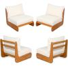 Christopher Knight Home Hana Set of 4 Outdoor Club Chair with Water Resistant, Acacia Wood Lounge Chair Outdoor, Patio Low Profile Accent Chairs, Comfy Reading Chairs for Garden Backyard, Teak + Beige(Teak + Beige)
