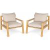 Christopher Knight Home Lita Set of 2 Patio Acacia Wood Club Chair with Cushions, Comfy Lounge Chair Outdoor, Stylish Garden Seating, Rope Weaving Back, Ideal for Porch, Backyard, Beige + Light Teak