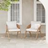 Christopher Knight Home Lucia Metal Lounge Chair Outdoor Set of 2, Woven Rattan Patio Accent Chair with Curved Backrest, Patio Furniture Single Sofa Chair with Removable Cushion, Teak+White(Teak+white)