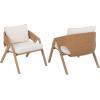 Christopher Knight Home Lucia Metal Lounge Chair Outdoor Set of 2, Woven Rattan Patio Accent Chair with Curved Backrest, Patio Furniture Single Sofa Chair with Removable Cushion, Teak+White(Teak+white)