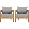 Christopher Knight Home Nadine Acacia Wood Club Chairs Set of 2, Outdoor Accent Chair, Tub Shape Design Armchair, Comfort Cushion Seating, Slat Open Back Reading Sofa for Balcony Garden, Teak+Gray