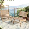 Christopher Knight Home Oner Lounge Chair Outdoor Set of 2, Sturdy Acacia Wood Armless Chair, Weather Resistant Outdoor Furniture, Garden/Poolside Extra Seat with Natural PE Wicker, Light Teak(Light Teak)