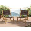 Christopher Knight Home Oner Lounge Chair Outdoor Set of 2, Sturdy Acacia Wood Armless Chair, Weather Resistant Outdoor Furniture, Garden/Poolside Extra Seat with Natural PE Wicker, Light Teak(Teak + Dark Brown)