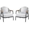 Christopher Knight Home Vine Iron Patio Club Chair Set of 2, Outdoor Accent Chair with Cushions, Wooden Patio Armchair, Ergonomic Comfy Reading Chair for Balcony, Backyard, Garden, Dark Grey+Grey(Dark Grey+grey)