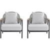 Christopher Knight Home Vine Iron Patio Club Chair Set of 2, Outdoor Accent Chair with Cushions, Wooden Patio Armchair, Ergonomic Comfy Reading Chair for Balcony, Backyard, Garden, Dark Grey+Grey(Dark Grey+grey)