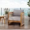 Christopher Knight Home Yunara Patio Club Chair with Cushions, Acacia Wood Lounge Chair Outdoor, Woven Accents, Curved Design Side Chair for Balcony Backyard Garden Poolside, 1pcs, Beige + Teak(Grey + Teak)