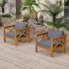 Christopher Knight Home Byrd Acacia Wood Outdoor Club Chair Set of 2 with Removable Cushion, Wooden Patio Accent Chair Set with Cushion, Poolside Garden Patio Furniture Set Armchair, Teak+Dark Grey(Teak+dark Grey)