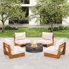 Christopher Knight Home Hana Set of 4 Outdoor Club Chair with Water Resistant, Acacia Wood Lounge Chair Outdoor, Patio Low Profile Accent Chairs, Comfy Reading Chairs for Garden Backyard, Teak + Beige(Teak + Beige)
