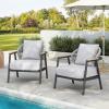 Christopher Knight Home Vine Iron Patio Club Chair Set of 2, Outdoor Accent Chair with Cushions, Wooden Patio Armchair, Ergonomic Comfy Reading Chair for Balcony, Backyard, Garden, Dark Grey+Grey(Dark Grey+grey)