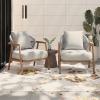 Christopher Knight Home Vine Iron Patio Club Chair Set of 2, Outdoor Accent Chair with Cushions, Wooden Patio Armchair, Ergonomic Comfy Reading Chair for Balcony, Backyard, Garden, Dark Grey+Grey(Teak Finish)