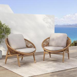 Christopher Knight Home Cyril Outdoor Papasan Chair Set of 2 with Cushion, Wicker Egg Chair with Removable Cushion, PE Wicker Chaise Lounge Sofa, Patio Furniture Set for Garden/Backyard, Brown+Beige(Brown+beige)