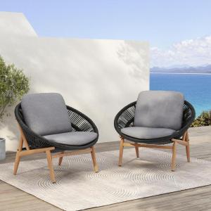 Christopher Knight Home Cyril Outdoor Papasan Chair Set of 2 with Cushion, Wicker Egg Chair with Removable Cushion, PE Wicker Chaise Lounge Sofa, Patio Furniture Set for Garden/Backyard, Brown+Beige(Brown+dark Grey)