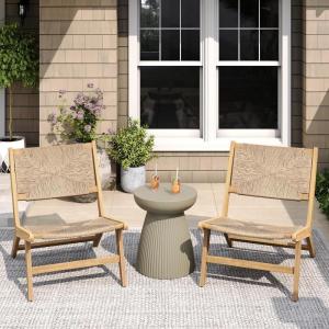 Christopher Knight Home Oner Lounge Chair Outdoor Set of 2, Sturdy Acacia Wood Armless Chair, Weather Resistant Outdoor Furniture, Garden/Poolside Extra Seat with Natural PE Wicker, Light Teak(Light Teak)