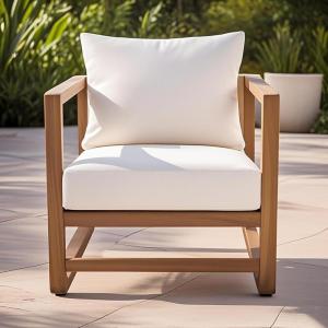 Christopher Knight Home Xerath Acacia Wood Lounge Chair Outdoor, Oversized Accent Chair with Removable Cushion Set, Comfy Reading Seating for Garden/Backyard, Comfort Cushions Seating, Natural + White