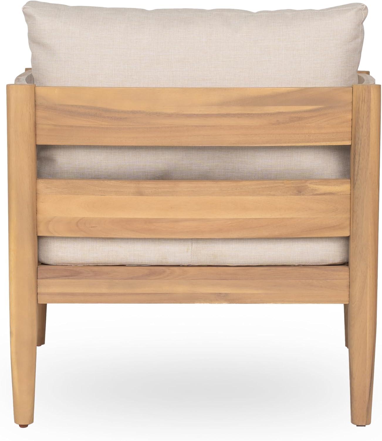 image:imageChristopher Knight Home Ahri Acacia Wood Outdoor Chair Patio Lounge Chair with Slatted Back Accent Chair with Cushions Stylish Outdoor Furniture for BalconyGarden Beige Light TeakBeige Light Teak