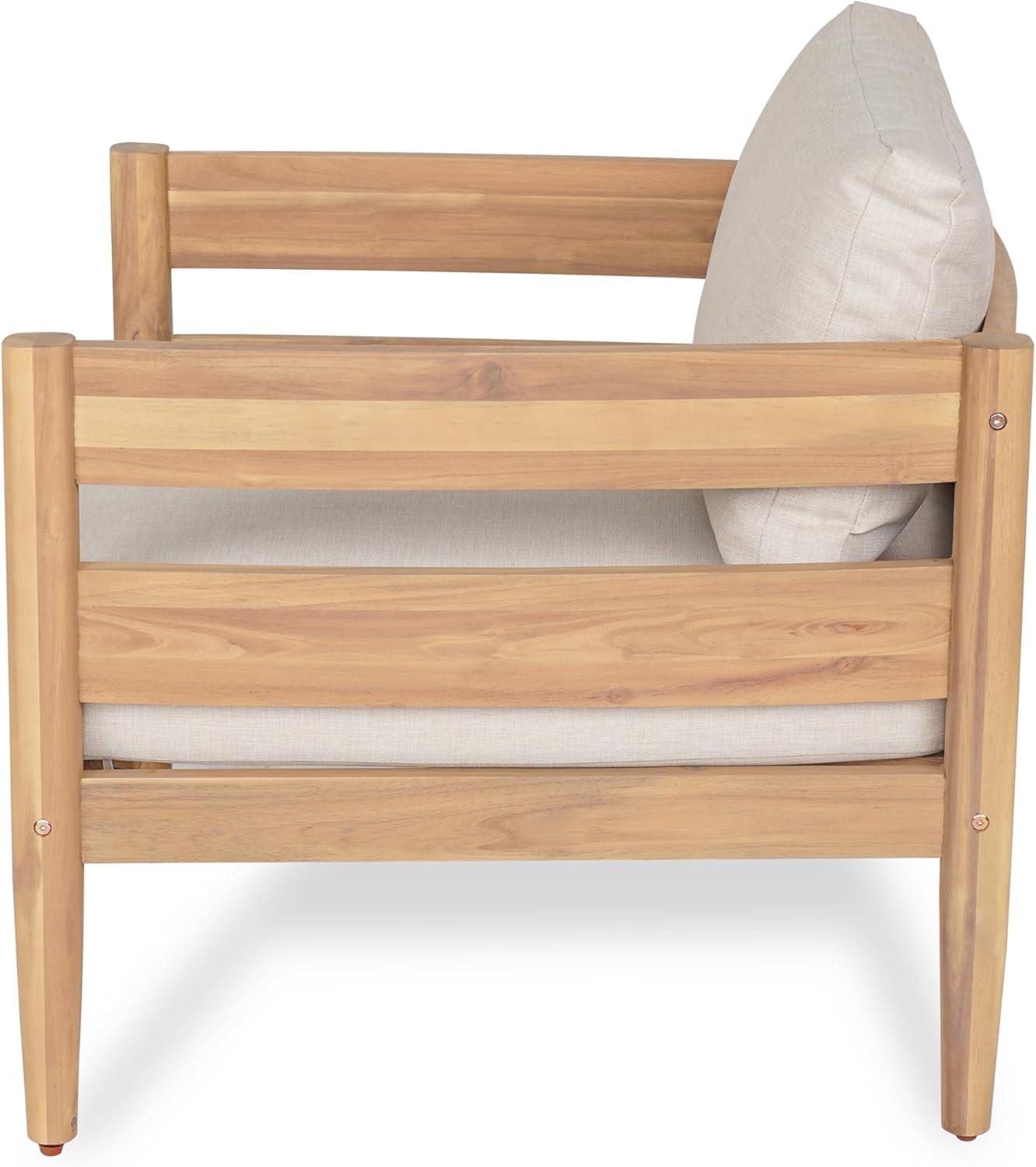 image:imageChristopher Knight Home Ahri Acacia Wood Outdoor Chair Patio Lounge Chair with Slatted Back Accent Chair with Cushions Stylish Outdoor Furniture for BalconyGarden Beige Light TeakBeige Light Teak