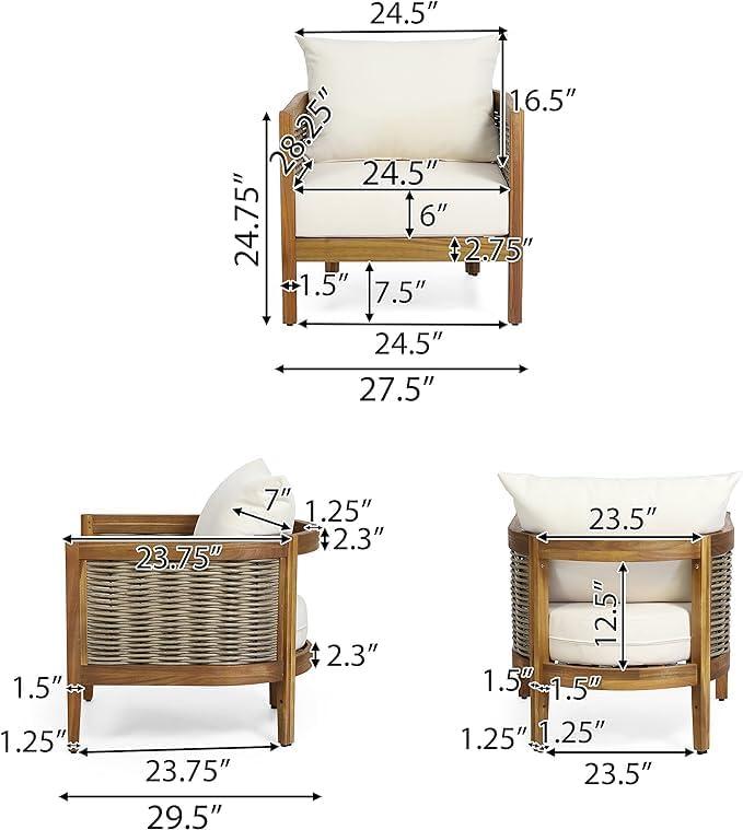 image:imageChristopher Knight Home Burchett Outdoor Acacia Wood Club Chair with Cushions Lounge Chair for Patio Backyard Stylish Garden Seating Open Slat Design PE Rattan Weaving BrownBeigeBrownbeige 1pcs