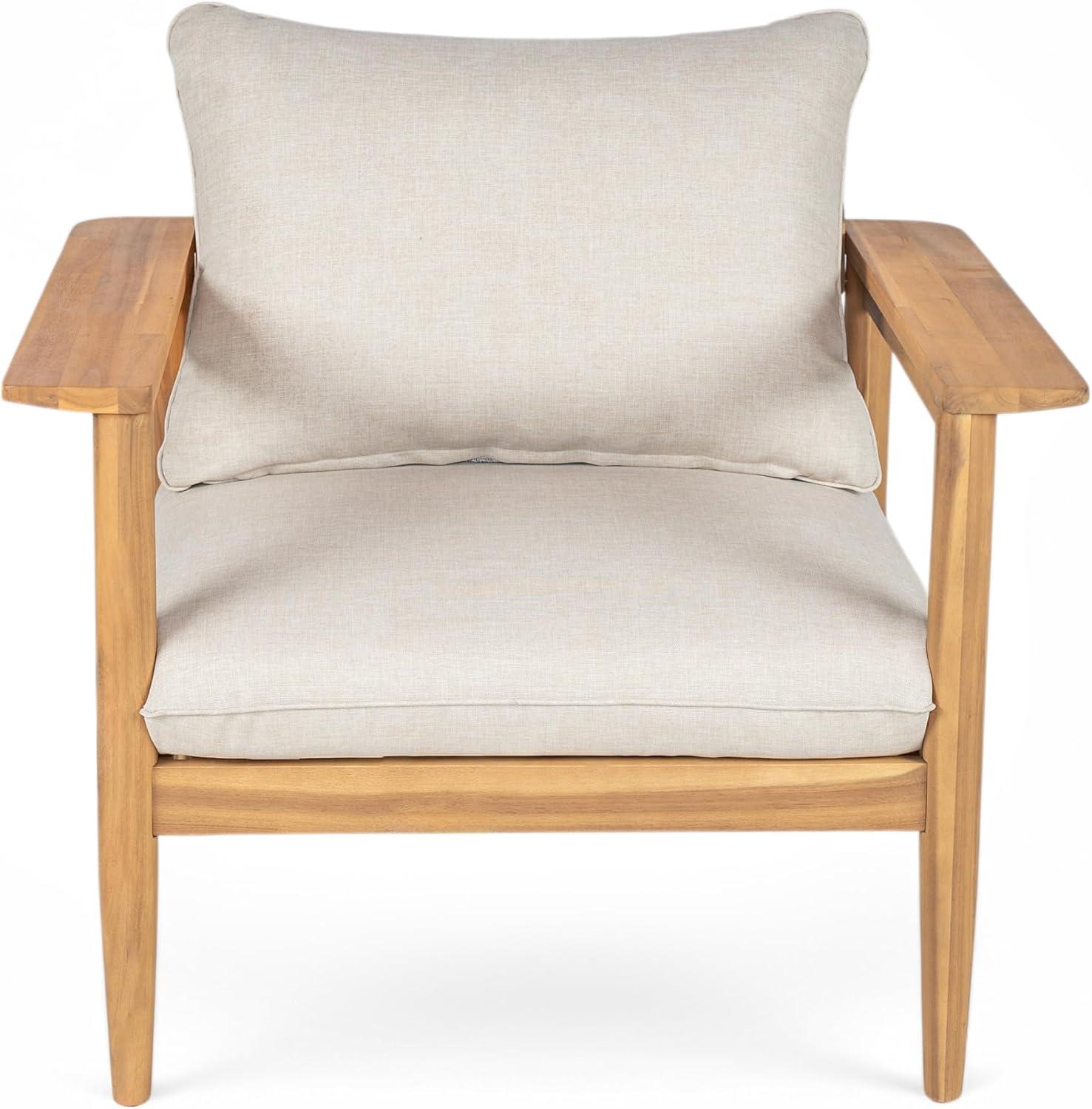 image:imageChristopher Knight Home Dessa Acacia Wood Accent Chairs Set of 2 Outdoor Club Chairs with Cushions Slat Panel Support Armchair Comfort Lounge Chair for Balcony Backyard Garden TeakBeige