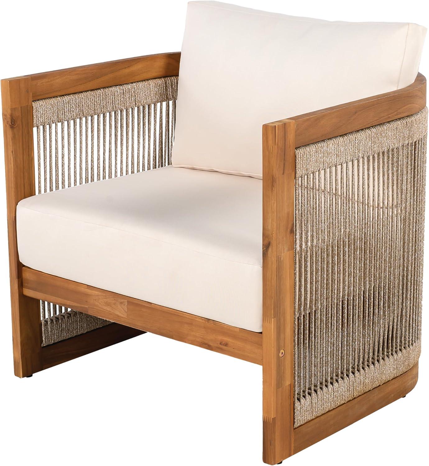 image:imageChristopher Knight Home Dora Set of 2 Patio Club Chair with Cushions Acacia Wood Lounge Chair Outdoor Woven Accents Curved Design Side Chair for Balcony Backyard Garden Poolside Grey TeakBeige Teak