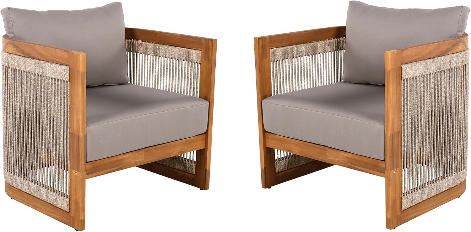 image:imageChristopher Knight Home Dora Set of 2 Patio Club Chair with Cushions Acacia Wood Lounge Chair Outdoor Woven Accents Curved Design Side Chair for Balcony Backyard Garden Poolside Grey TeakGrey Teak