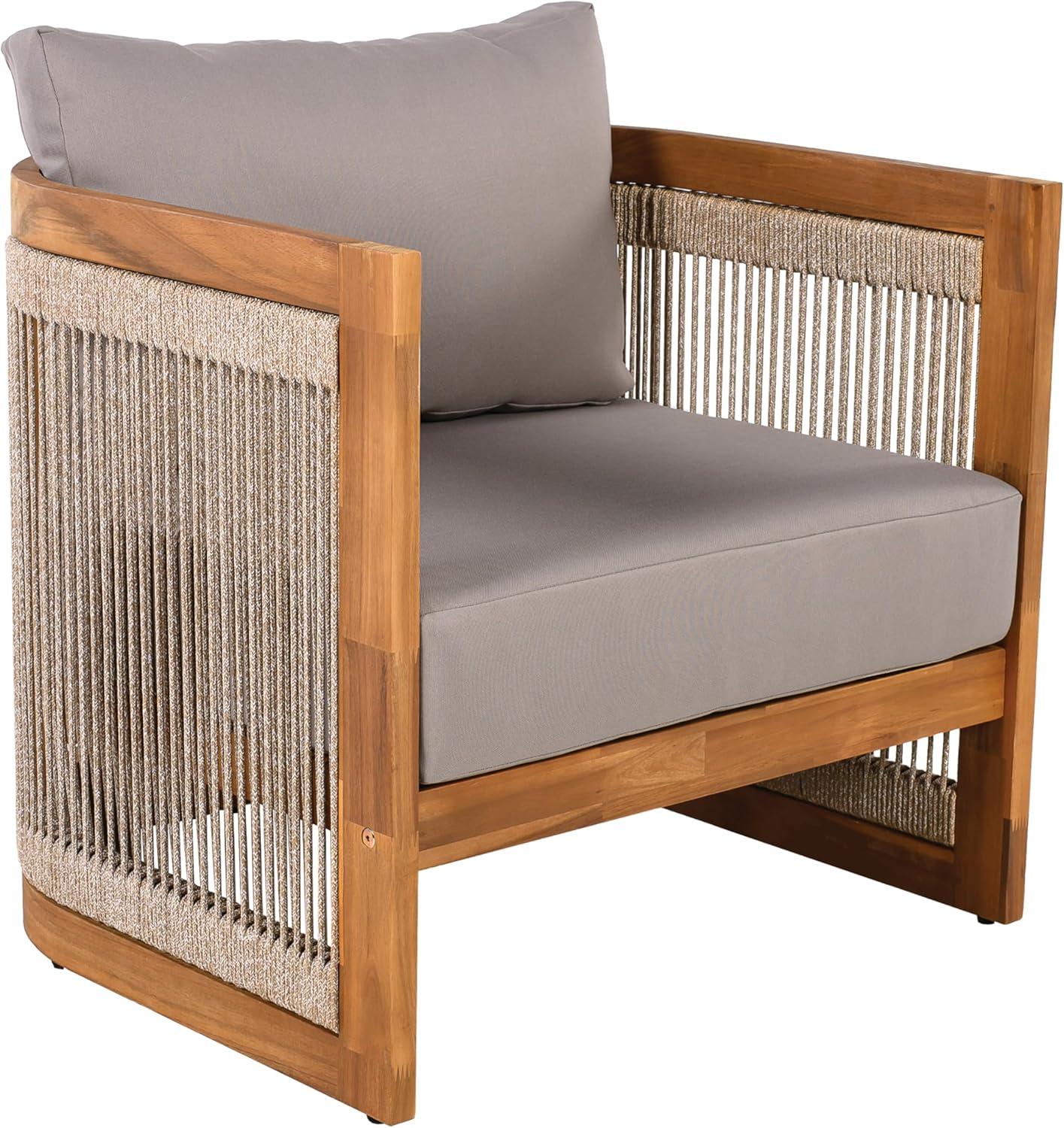 image:imageChristopher Knight Home Dora Set of 2 Patio Club Chair with Cushions Acacia Wood Lounge Chair Outdoor Woven Accents Curved Design Side Chair for Balcony Backyard Garden Poolside Grey TeakGrey Teak