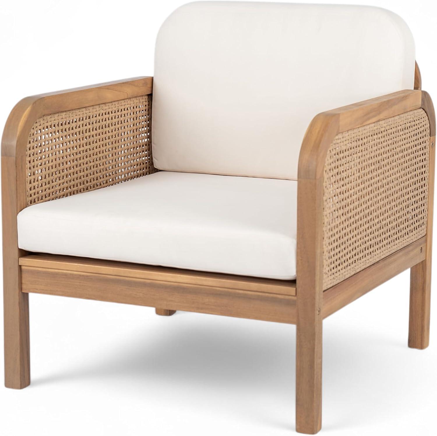 image:imageChristopher Knight Home Elk Set of 2 Patio Acacia Wood Club Chair with Cushions Comfy Lounge Chair Outdoor Stylish Garden Seating Wicker Armchair for Porch Backyard Balcony Light Brown amp Beige