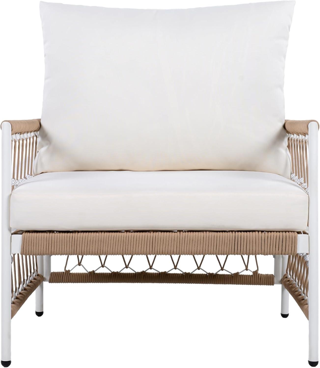 image:imageChristopher Knight Home Evelyn Set of 2 Lounge Chair Outdoor with Handwoven Rope PowderCoated Steel Frame Garden Chair Set Patio Seating with Waterproof Cushions for Garden Balcony Beige Natural