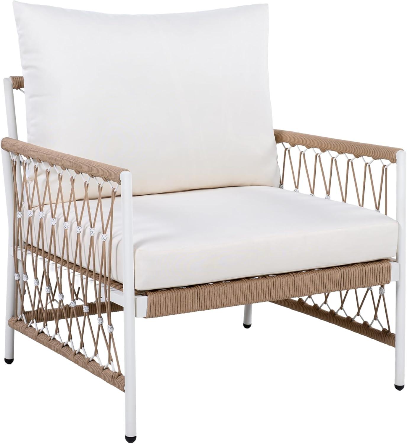image:imageChristopher Knight Home Evelyn Set of 2 Lounge Chair Outdoor with Handwoven Rope PowderCoated Steel Frame Garden Chair Set Patio Seating with Waterproof Cushions for Garden Balcony Beige Natural