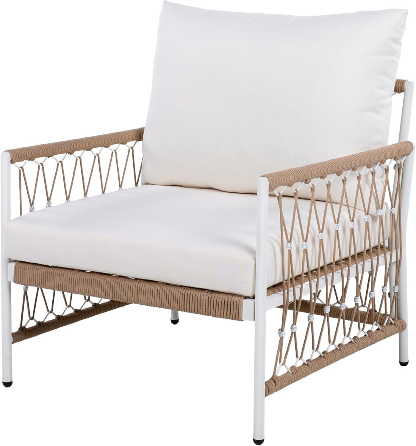 image:imageChristopher Knight Home Evelyn Set of 2 Lounge Chair Outdoor with Handwoven Rope PowderCoated Steel Frame Garden Chair Set Patio Seating with Waterproof Cushions for Garden Balcony Beige Natural