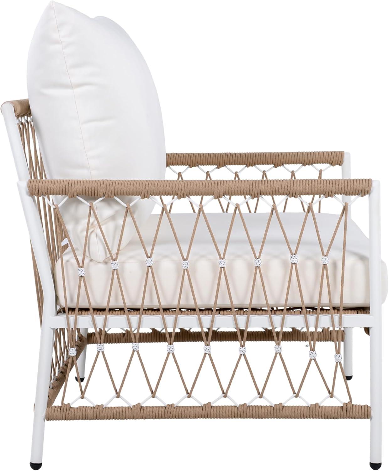 image:imageChristopher Knight Home Evelyn Set of 2 Lounge Chair Outdoor with Handwoven Rope PowderCoated Steel Frame Garden Chair Set Patio Seating with Waterproof Cushions for Garden Balcony Beige Natural