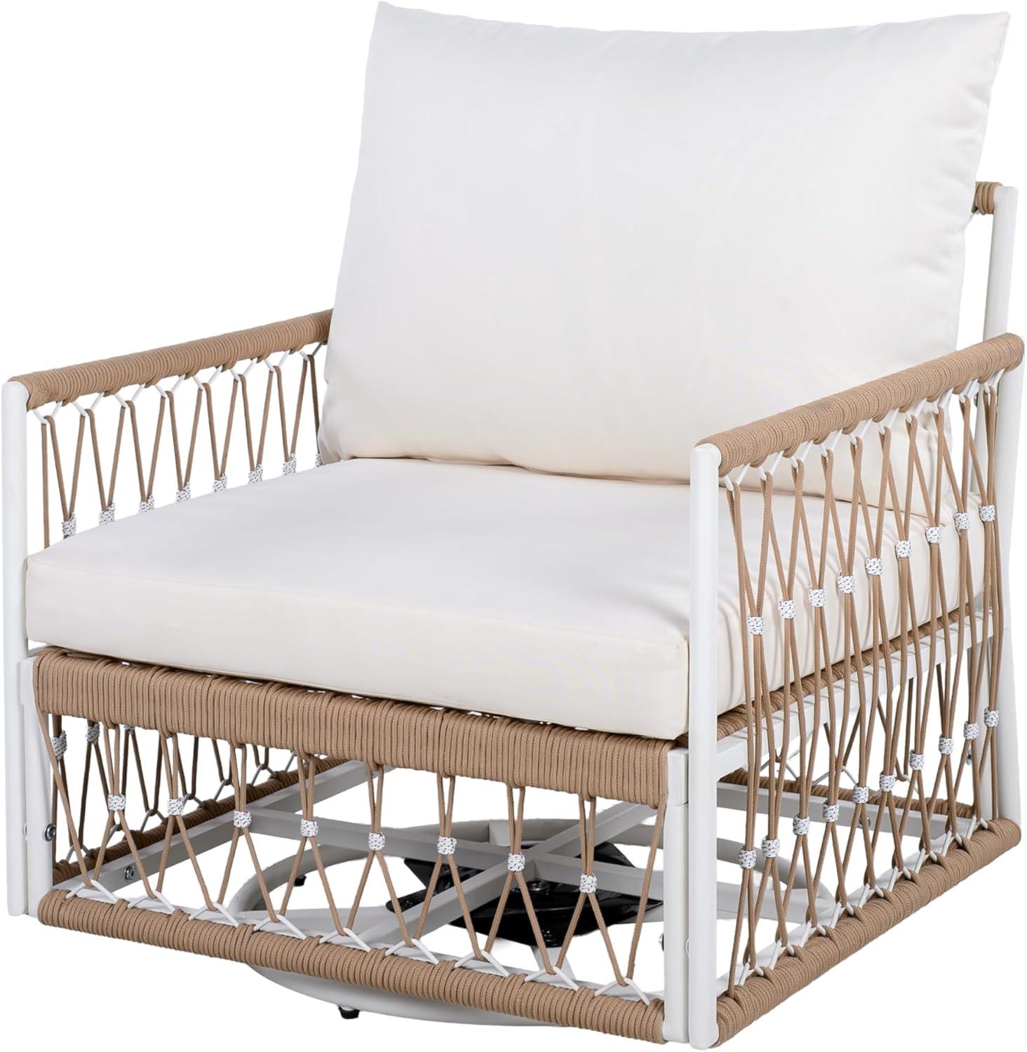 image:imageChristopher Knight Home Fiora 360 Swivel Patio Chairs Set of 2 with Handwoven Rope PowderCoated Steel Frame Outdoor Lounge Chairs Patio Seating with Waterproof Cushions Beige Natural