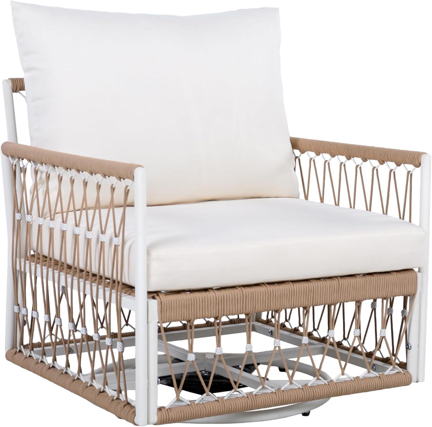 image:imageChristopher Knight Home Fiora 360 Swivel Patio Chairs Set of 2 with Handwoven Rope PowderCoated Steel Frame Outdoor Lounge Chairs Patio Seating with Waterproof Cushions Beige Natural